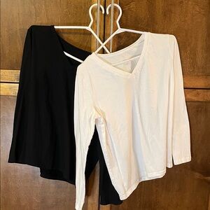 Women's Black and White V-Neck Tops